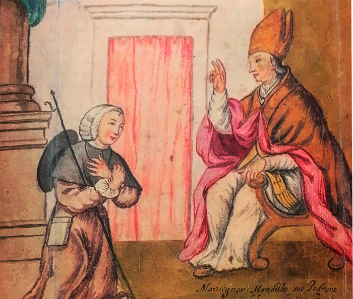 el obispo de capua bendice a Nicola Albani, en viajero de la "política peregrinesca"