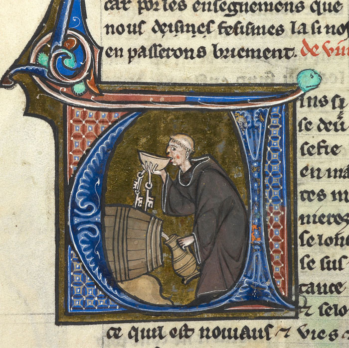 Monje catando el vino, en texto delsiglo XIII