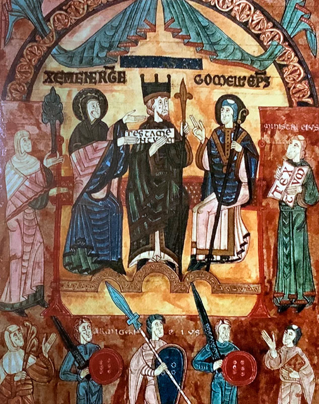 Alfonso III, en el Libro de los testamentos de la catedral de Oviedo. Este monarca fue uno de los grandes protectores de Compostela. 