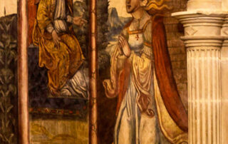 Doña Sancha ante san Isidoro. Pintura del siglo XVI de la Cámara de doña Sancha, en la Real Abadía de San Isidoro