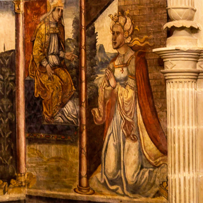 Doña Sancha ante san Isidoro. Pintura del siglo XVI de la Cámara de doña Sancha, en la Real Abadía de San Isidoro